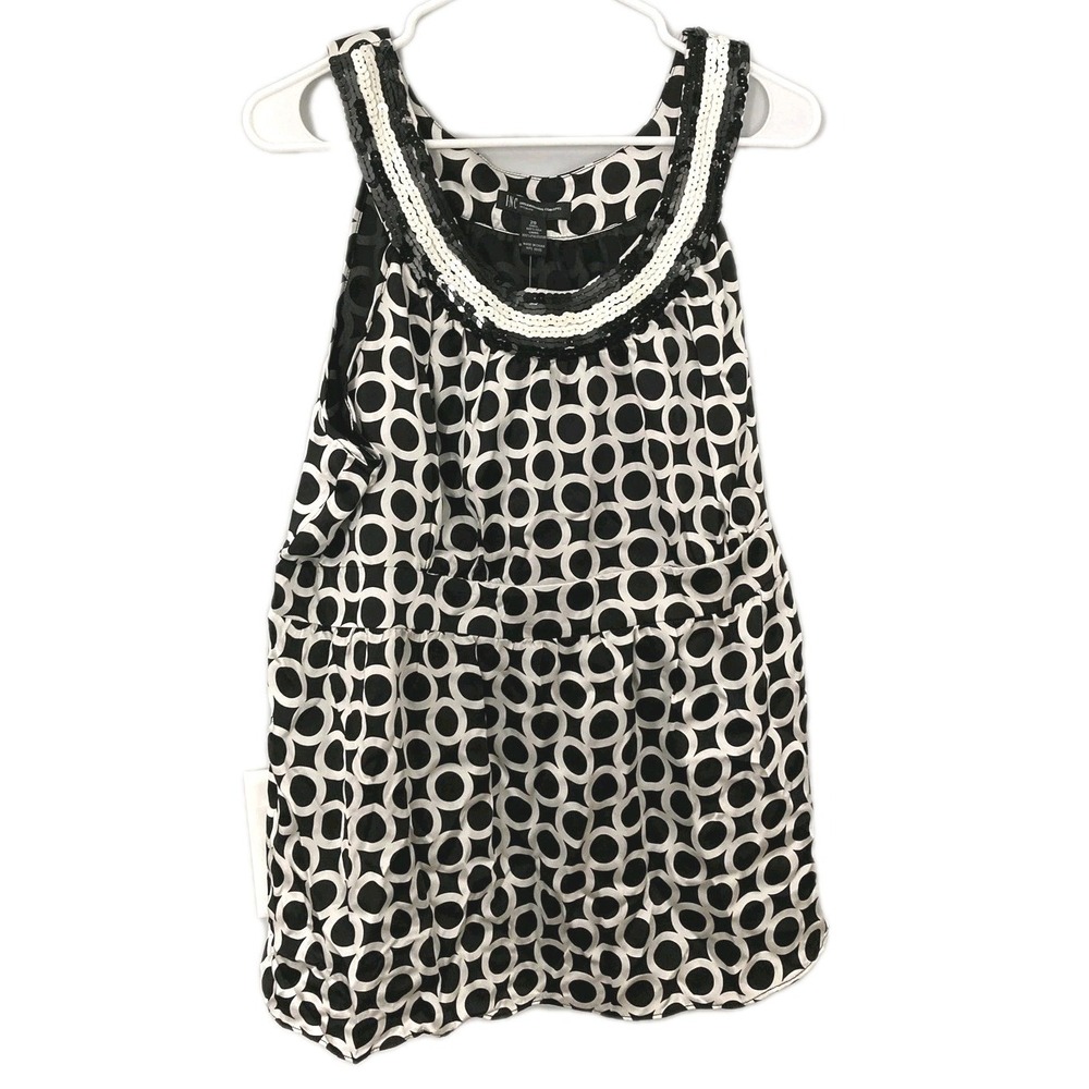 INC International Concepts Tank Top Women 20W Black Silk Circle Sequin NWT